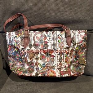 Sakroots Multicolor Floral Tote with Brown Straps